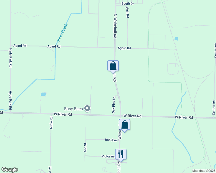 map of restaurants, bars, coffee shops, grocery stores, and more near 2357 Whitehall Road in Muskegon