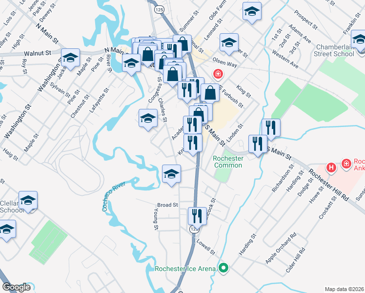 map of restaurants, bars, coffee shops, grocery stores, and more near 28 Knight Street in Rochester