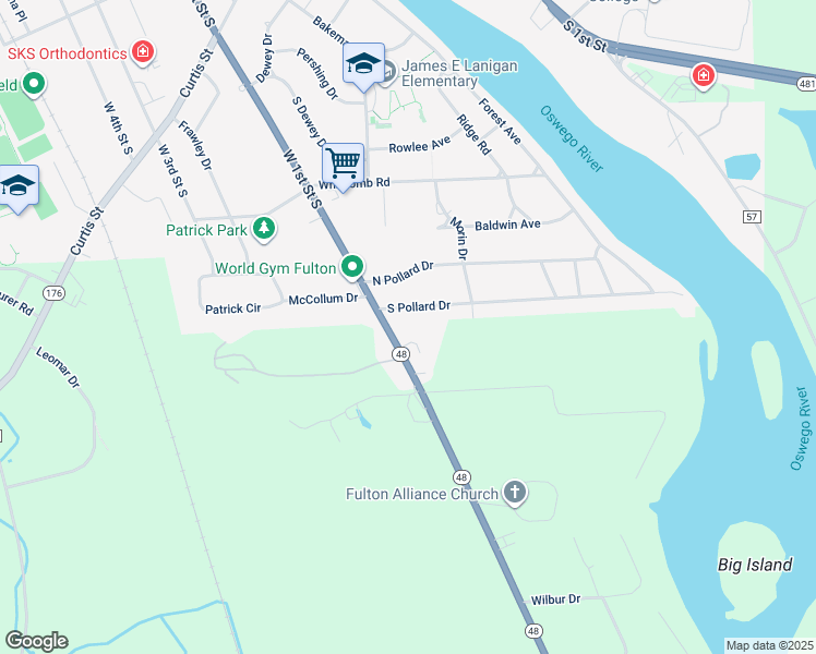 map of restaurants, bars, coffee shops, grocery stores, and more near 1118 New York 48 in Fulton