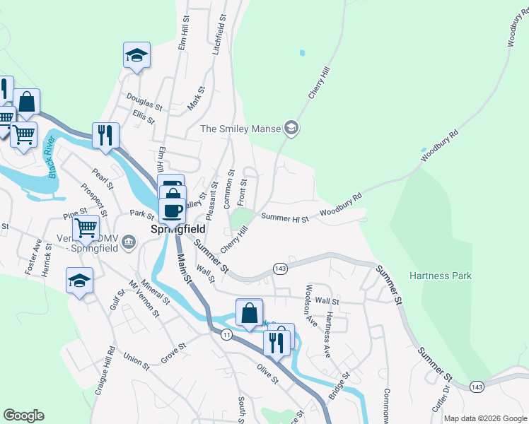 map of restaurants, bars, coffee shops, grocery stores, and more near 9 Cherry Hill Street in Springfield