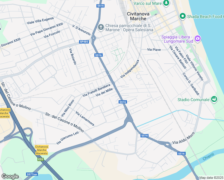 map of restaurants, bars, coffee shops, grocery stores, and more near Via Missori in Civitanova Marche