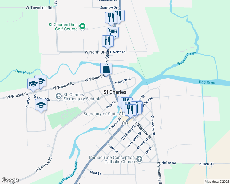map of restaurants, bars, coffee shops, grocery stores, and more near in Saint Charles