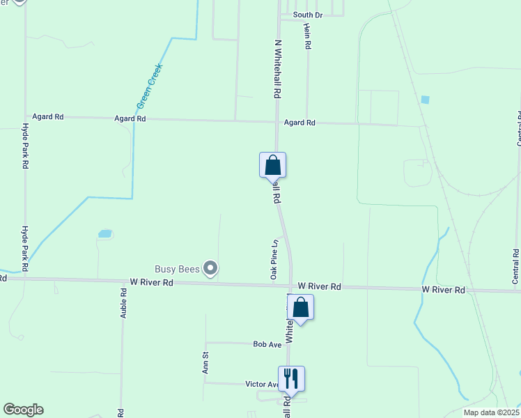 map of restaurants, bars, coffee shops, grocery stores, and more near 2357 Whitehall Road in Muskegon