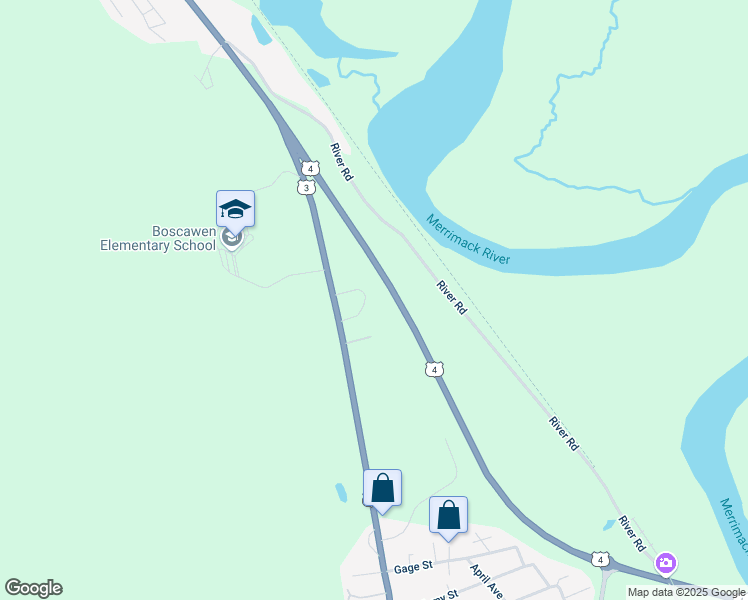 map of restaurants, bars, coffee shops, grocery stores, and more near 180 North Main Street in Boscawen
