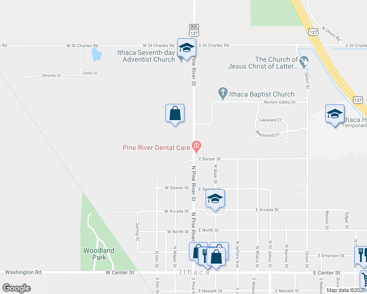 map of restaurants, bars, coffee shops, grocery stores, and more near 613 North Pine River Street in Ithaca