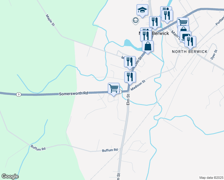 map of restaurants, bars, coffee shops, grocery stores, and more near 23 Somersworth Road in North Berwick