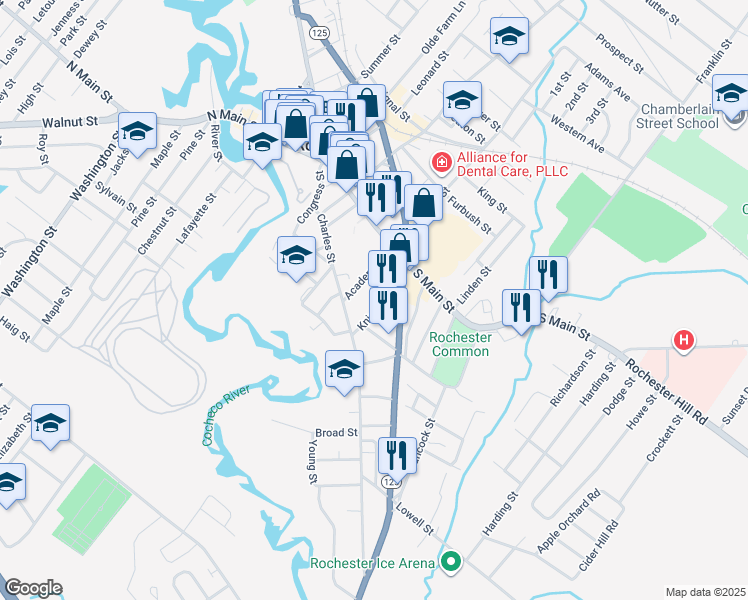 map of restaurants, bars, coffee shops, grocery stores, and more near 28 Knight Street in Rochester