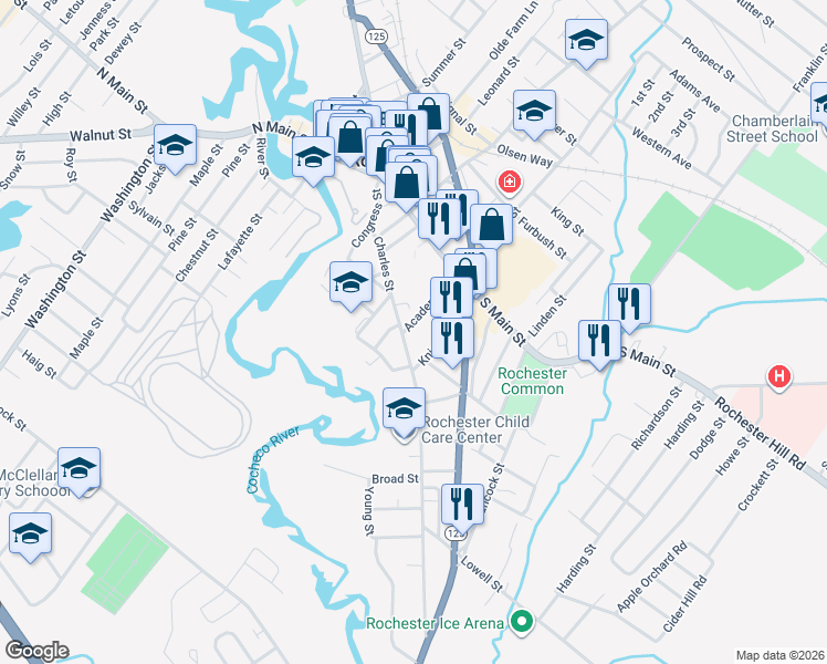 map of restaurants, bars, coffee shops, grocery stores, and more near 28 Knight Street in Rochester