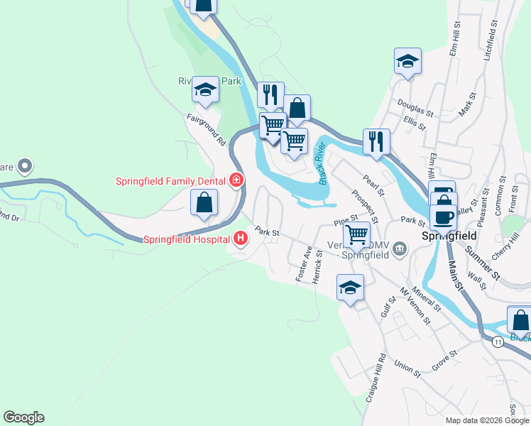 map of restaurants, bars, coffee shops, grocery stores, and more near 28 Harlow Road in Springfield