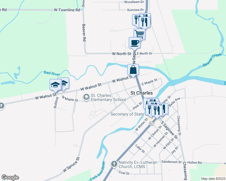 map of restaurants, bars, coffee shops, grocery stores, and more near 540 Chestnut Street in Saint Charles