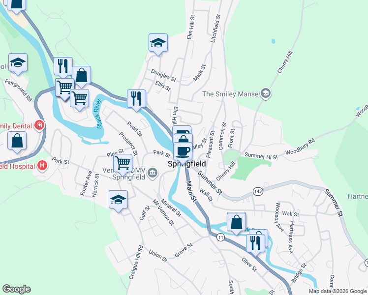 map of restaurants, bars, coffee shops, grocery stores, and more near in Springfield