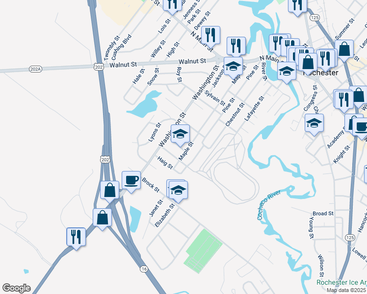 map of restaurants, bars, coffee shops, grocery stores, and more near 14 Harvard Street in Rochester