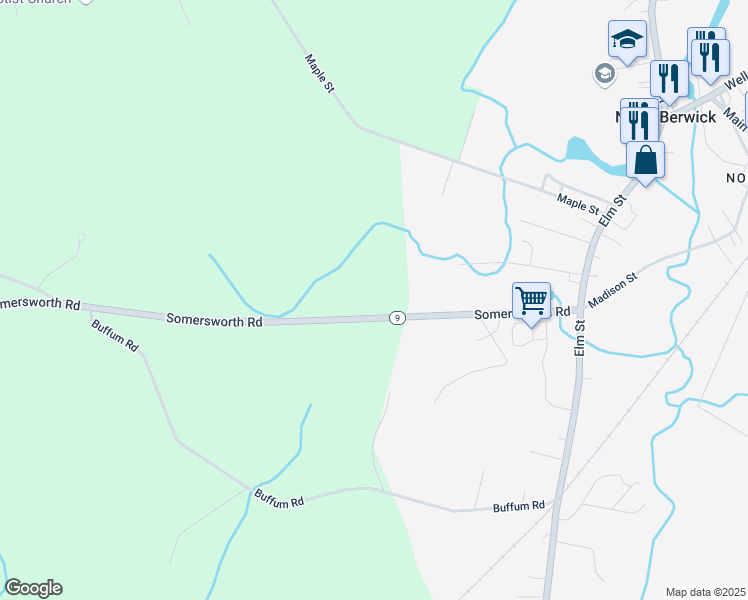 map of restaurants, bars, coffee shops, grocery stores, and more near 83 Somersworth Road in North Berwick