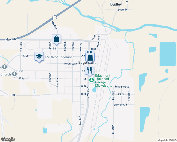 map of restaurants, bars, coffee shops, grocery stores, and more near in Fall River County
