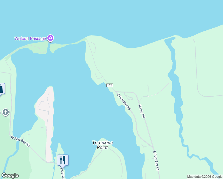 map of restaurants, bars, coffee shops, grocery stores, and more near 8362 East Port Bay Road in Wolcott