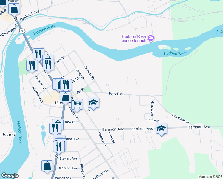 map of restaurants, bars, coffee shops, grocery stores, and more near 3 Simione Court in South Glens Falls