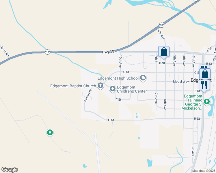 map of restaurants, bars, coffee shops, grocery stores, and more near 1012 E St in Edgemont
