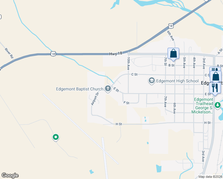 map of restaurants, bars, coffee shops, grocery stores, and more near 1104 C Street in Edgemont
