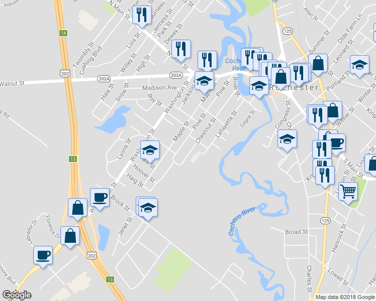 map of restaurants, bars, coffee shops, grocery stores, and more near 71 Chestnut Street in Rochester