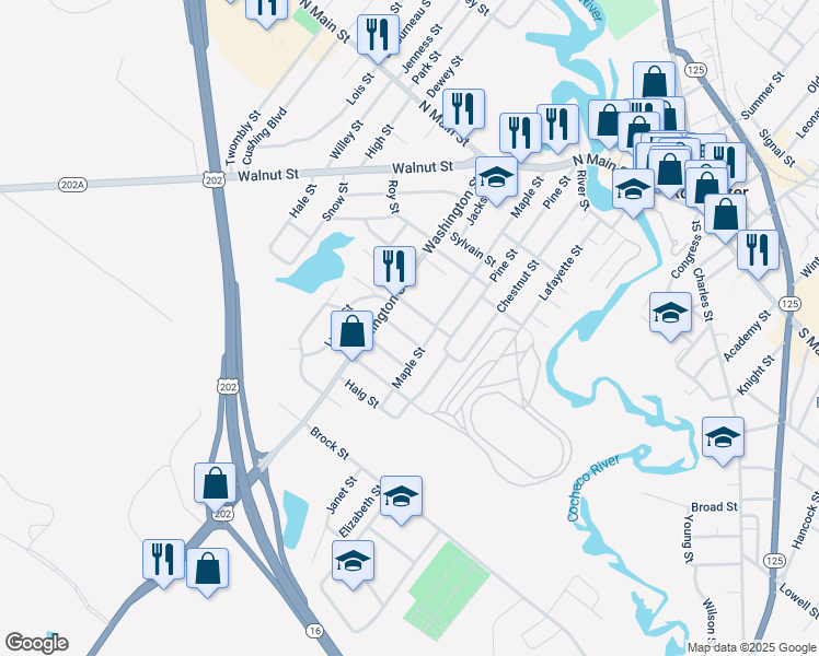 map of restaurants, bars, coffee shops, grocery stores, and more near 14 Harvard Street in Rochester