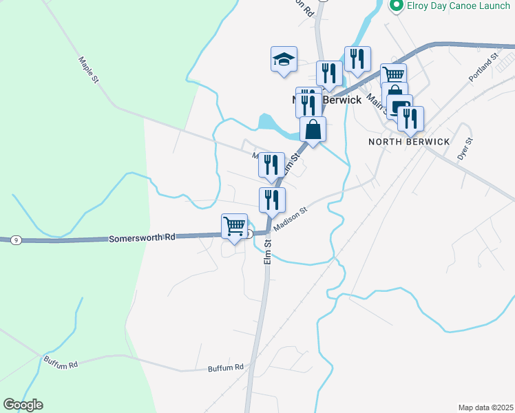 map of restaurants, bars, coffee shops, grocery stores, and more near 9 Nowell Street in North Berwick