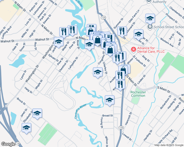 map of restaurants, bars, coffee shops, grocery stores, and more near 2 Beaudoin Court in Rochester