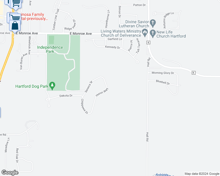map of restaurants, bars, coffee shops, grocery stores, and more near 1134 Huron Way in Hartford