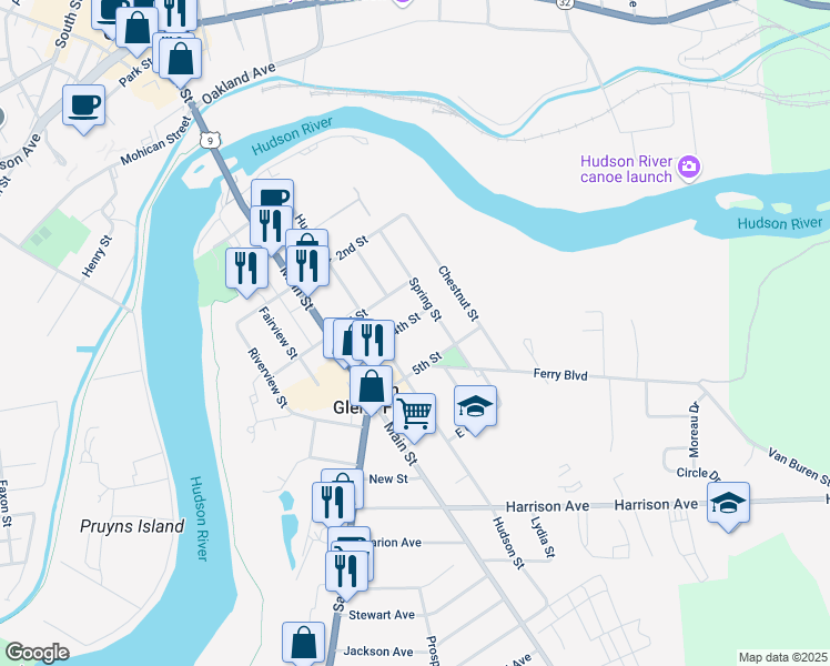 map of restaurants, bars, coffee shops, grocery stores, and more near 16 5th Street in South Glens Falls