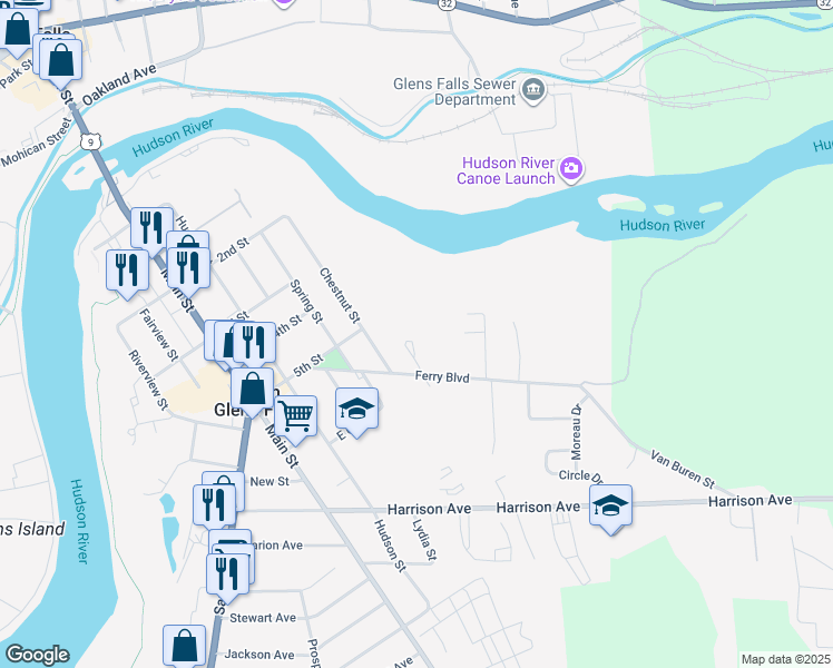 map of restaurants, bars, coffee shops, grocery stores, and more near 3 Simione Court in South Glens Falls