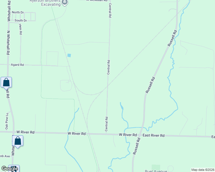 map of restaurants, bars, coffee shops, grocery stores, and more near 2485 Central Road in Muskegon