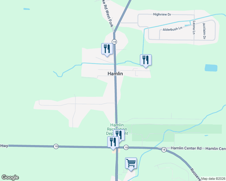 map of restaurants, bars, coffee shops, grocery stores, and more near 6 Hillcrest Drive in Hamlin