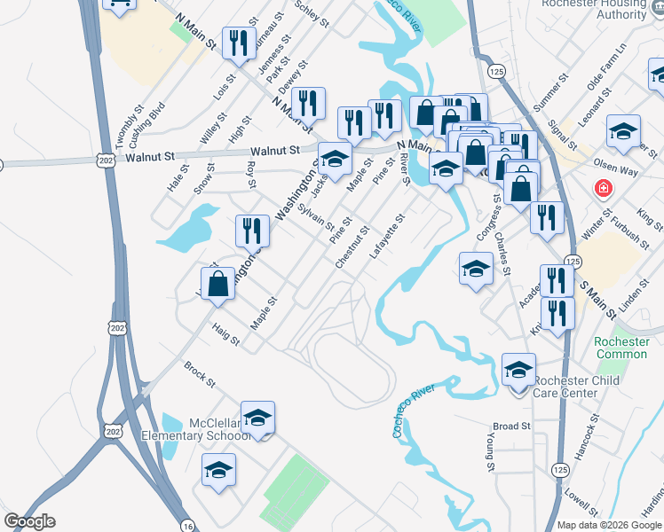 map of restaurants, bars, coffee shops, grocery stores, and more near 71 Chestnut Street in Rochester