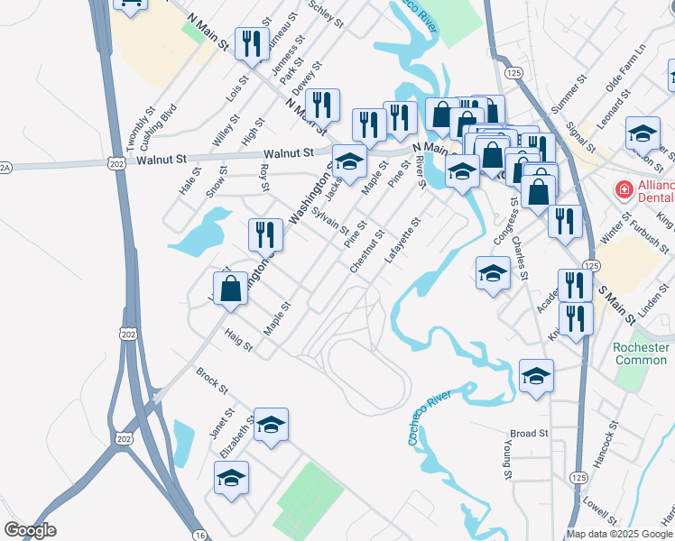 map of restaurants, bars, coffee shops, grocery stores, and more near 71 Chestnut Street in Rochester