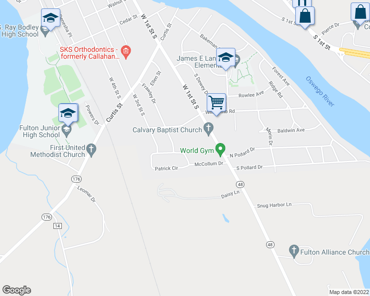 map of restaurants, bars, coffee shops, grocery stores, and more near 80 Patrick Circle in Fulton