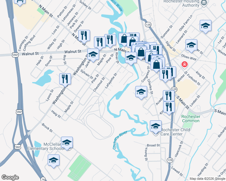 map of restaurants, bars, coffee shops, grocery stores, and more near 7 Brochu Court in Rochester