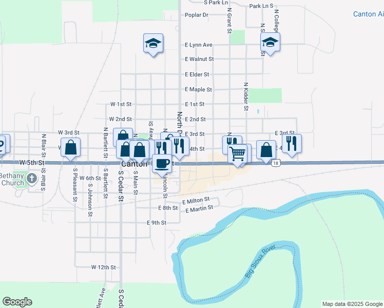 map of restaurants, bars, coffee shops, grocery stores, and more near in Canton