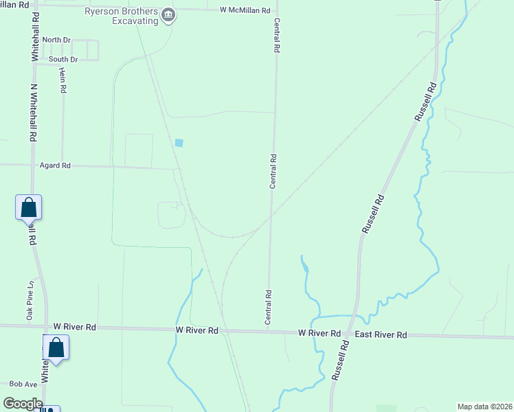map of restaurants, bars, coffee shops, grocery stores, and more near 2485 Central Road in Muskegon