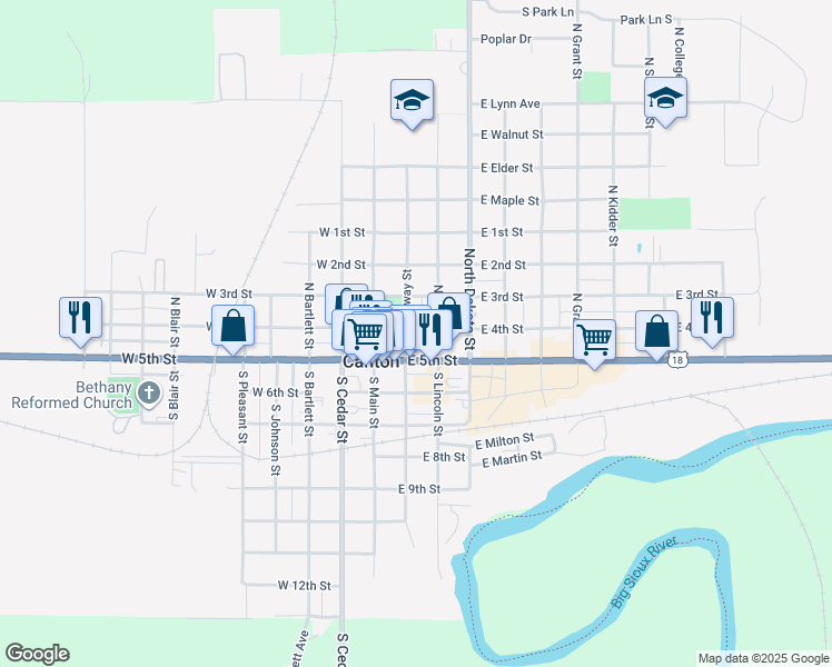 map of restaurants, bars, coffee shops, grocery stores, and more near 200-250 E 4th St in Canton