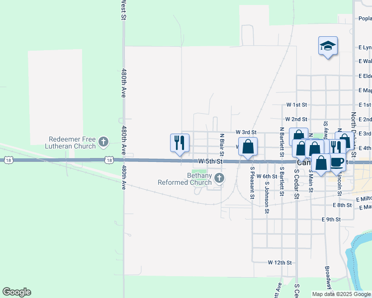 map of restaurants, bars, coffee shops, grocery stores, and more near 207 North Wicker Street in Canton