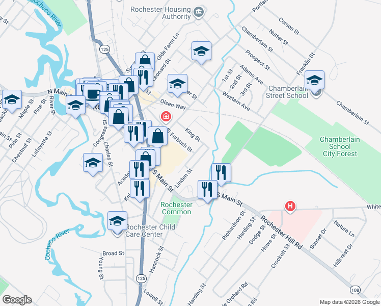 map of restaurants, bars, coffee shops, grocery stores, and more near 16 Furbush Street in Rochester