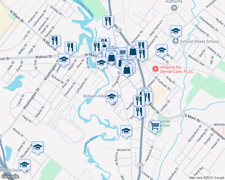 map of restaurants, bars, coffee shops, grocery stores, and more near 2 Myrtle Street in Rochester