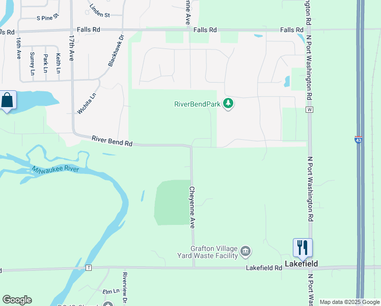map of restaurants, bars, coffee shops, grocery stores, and more near 830 River Bend Road in Grafton