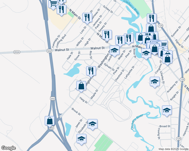 map of restaurants, bars, coffee shops, grocery stores, and more near 60 Washington Street in Rochester