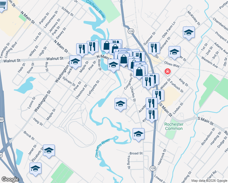 map of restaurants, bars, coffee shops, grocery stores, and more near 9 Ela Court in Rochester