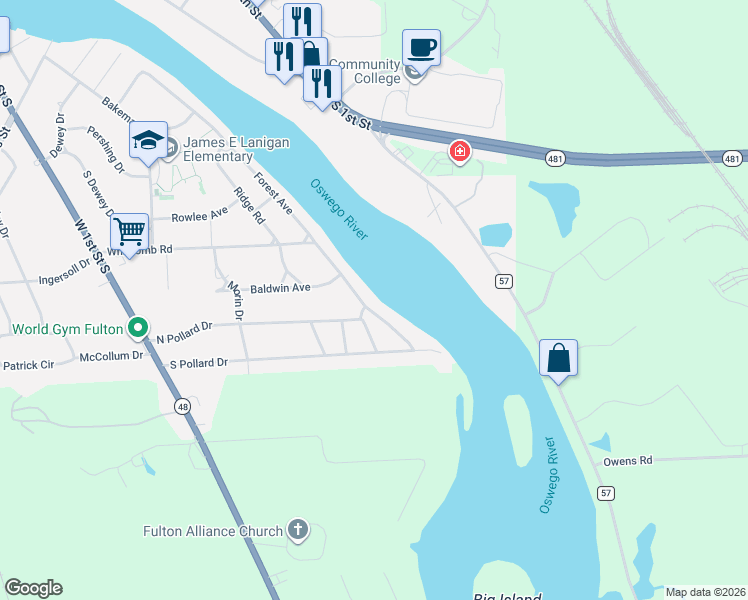 map of restaurants, bars, coffee shops, grocery stores, and more near 859 Forest Avenue in Fulton