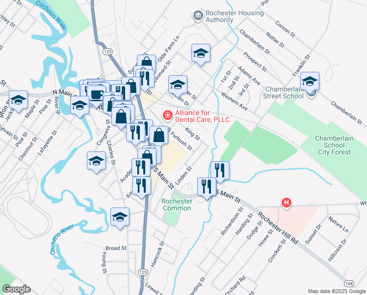 map of restaurants, bars, coffee shops, grocery stores, and more near 16 Furbush Street in Rochester