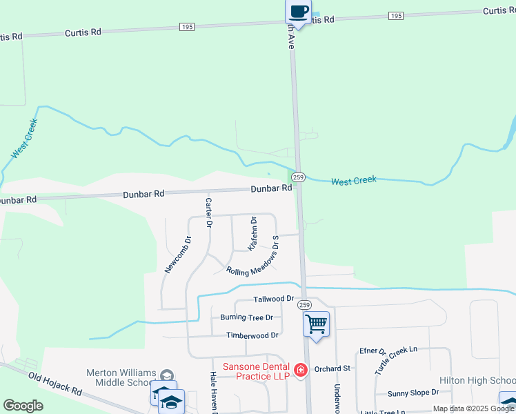 map of restaurants, bars, coffee shops, grocery stores, and more near 16 Rolling Meadows Drive North in Hilton