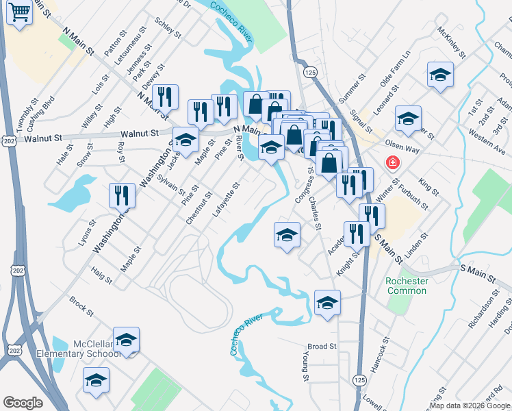 map of restaurants, bars, coffee shops, grocery stores, and more near 24 Gagne Street in Rochester