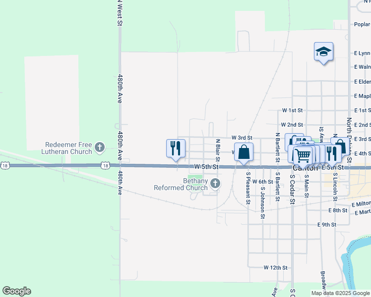 map of restaurants, bars, coffee shops, grocery stores, and more near 207 North Wicker Street in Canton