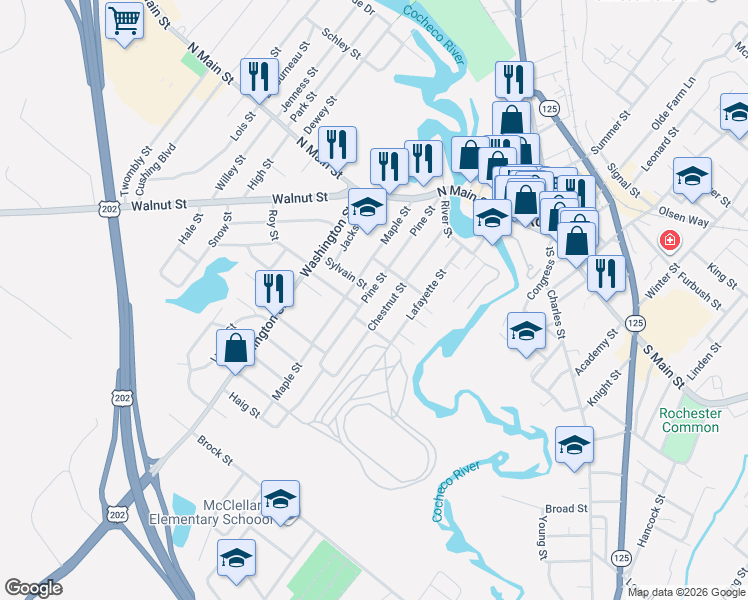 map of restaurants, bars, coffee shops, grocery stores, and more near 47 Chestnut Street in Rochester